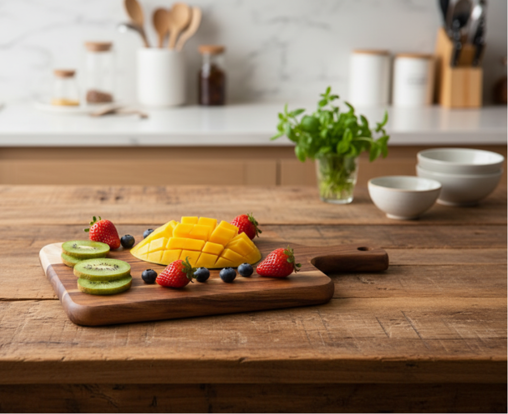 Planche à découper sur table cuisine vivante